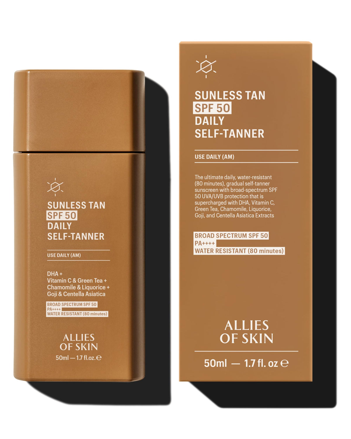 Allies of Skin Daily SPF 50 face bottle with buildable glow
