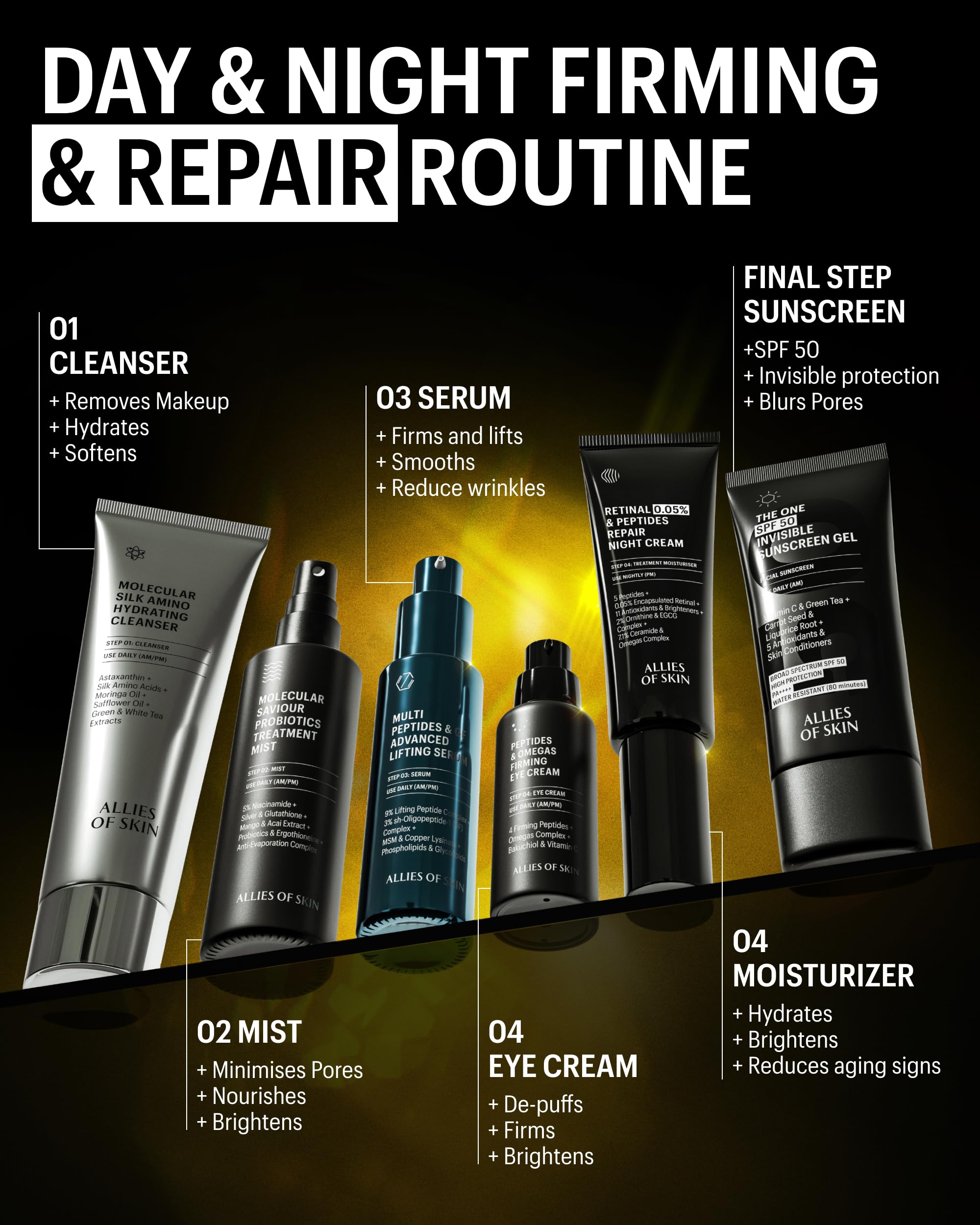 Allies of Skin nightly routine setup for restful evening care
