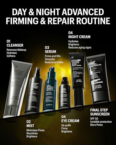 Allies of Skin night routine setup with product and mirror.