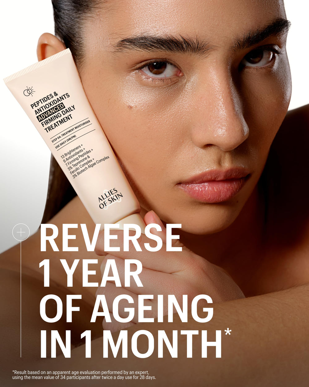 Allies of Skin Peptides & Antioxidants Advanced Firming Daily Treatment dispense showing smooth application.