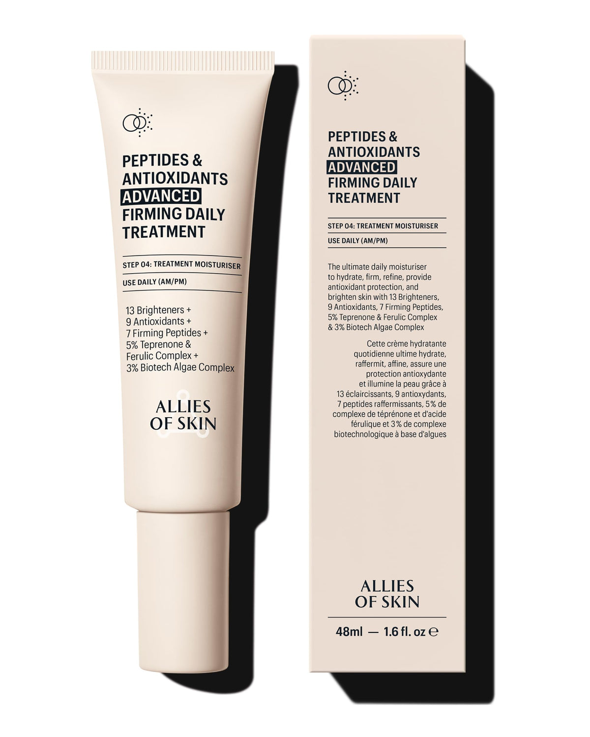 Allies of Skin Peptides & Antioxidants Advanced Firming Daily Treatment bottle for hydration and firming.