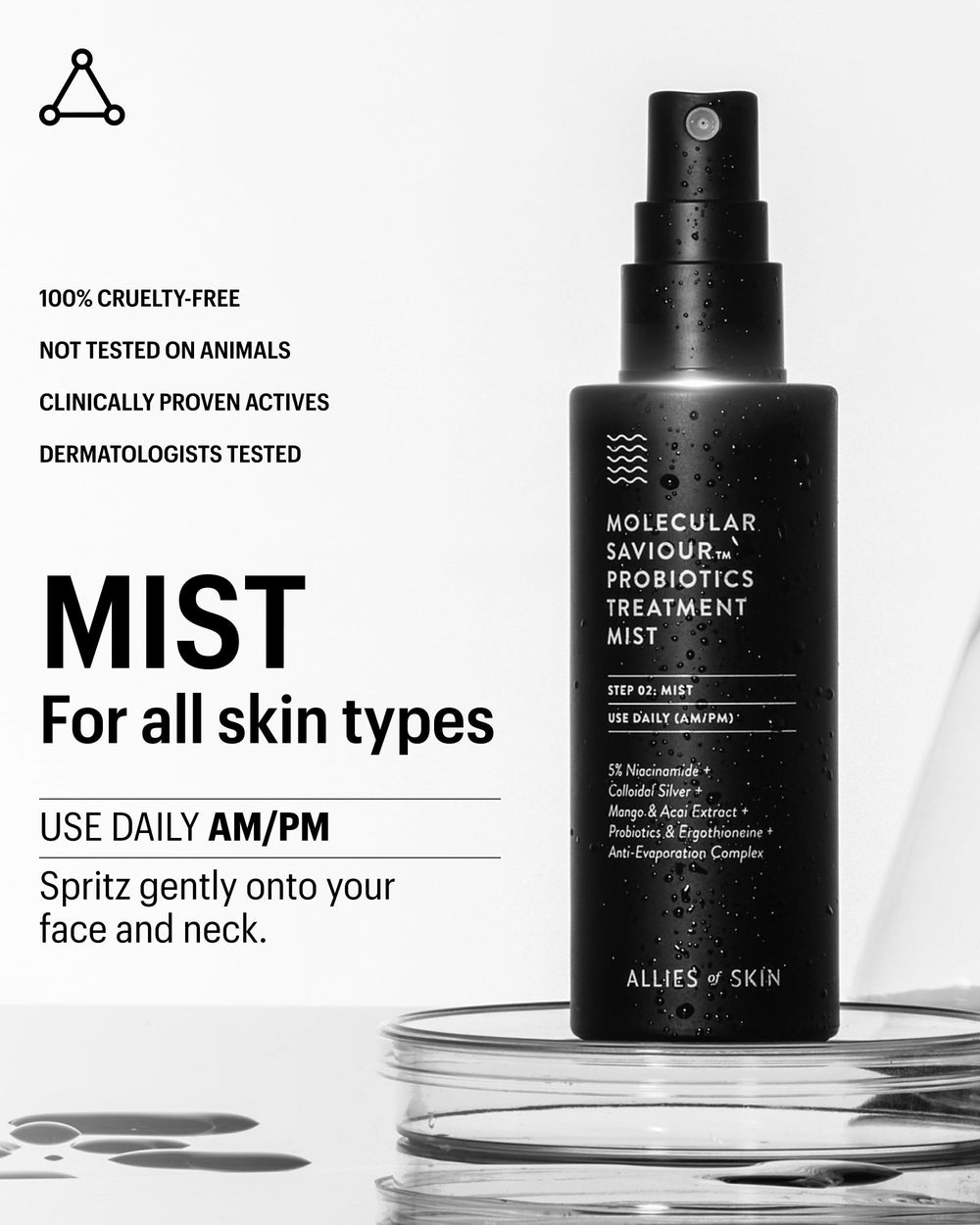 Mist being spritzed onto the cheek for a refreshed look
