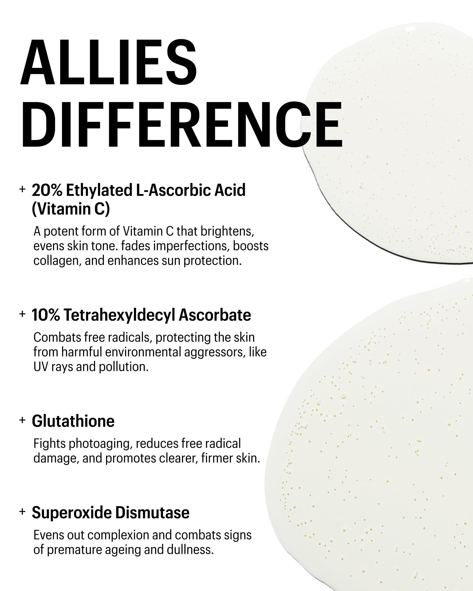 Allies of Skin serum absorption close-up showing quick penetration for even tone.