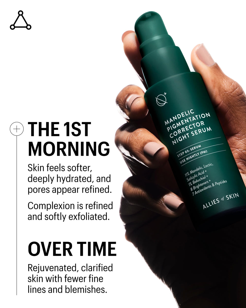 Allies of Skin Mandelic Pigmentation Corrector Night Serum texture close-up reveals smooth skin glow