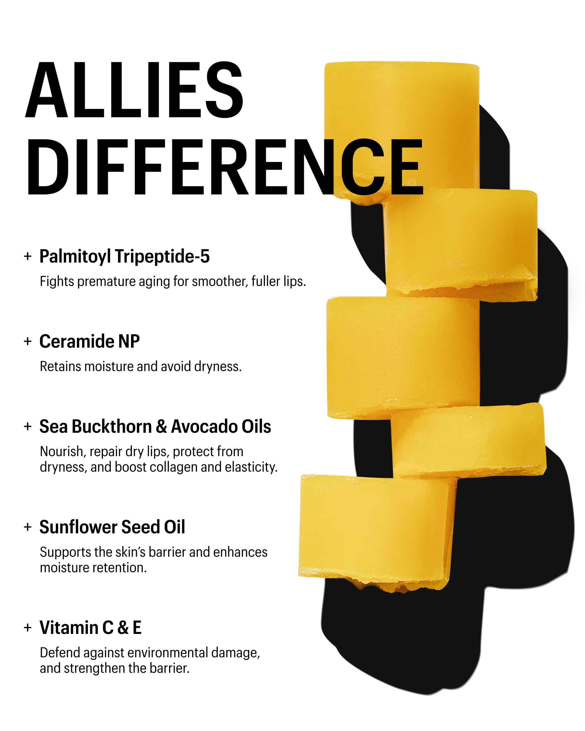 Allies of Skin shea butter texture on soft, supple lips.