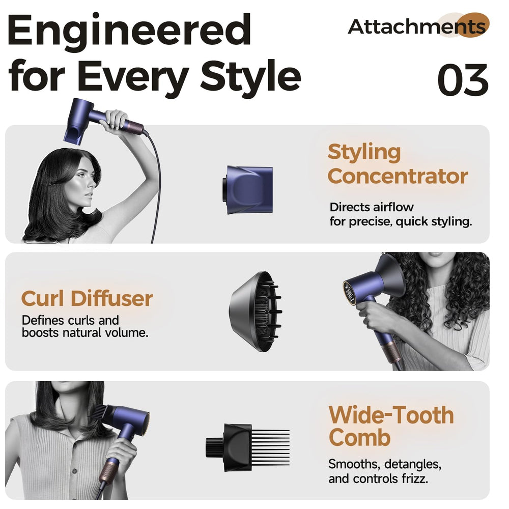 Alloom wide-tooth comb attachment adds volume while protecting hair from heat.