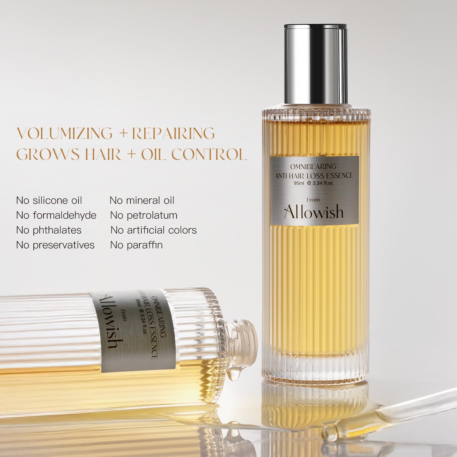 Allowish Hair Growth Serum application on scalp demonstrates massage routine for stronger roots