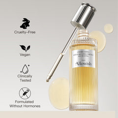 Allowish Hair Growth Serum healthy scalp close-up suggesting anti-frizz and improved hair health