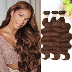 ALLRUN brown body wave bundles 14in close-up, ready for fuller hair styling.