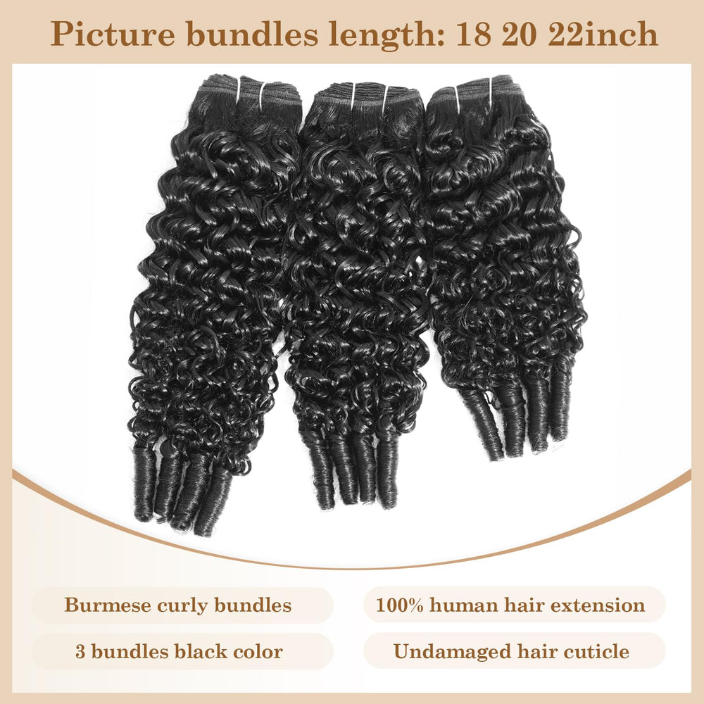 ALLRUN Burmese curly bundles 22-inch display showing length stretch and curl pattern