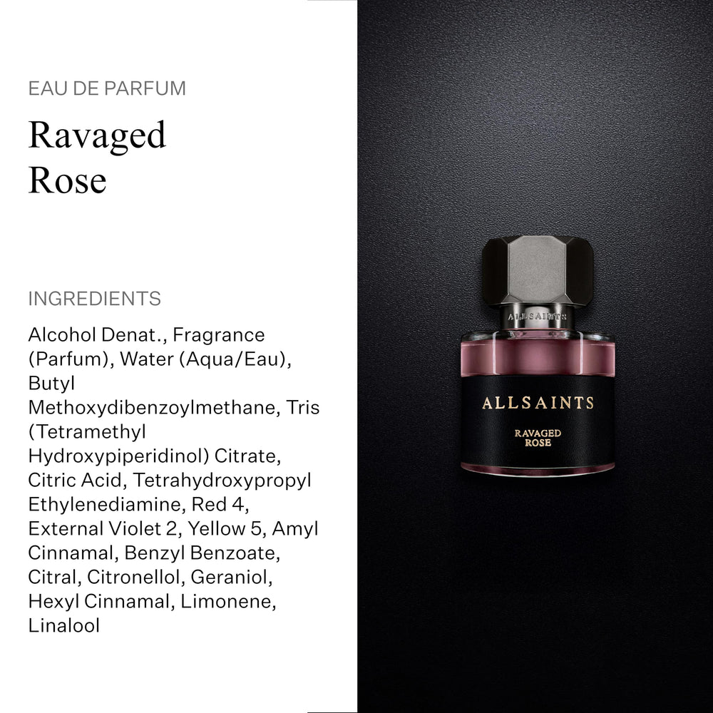 AllSaints Ravaged Rose perfume in glass bottle with versatile daytime and evening appeal