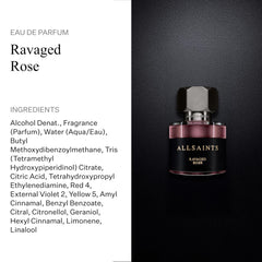 AllSaints Ravaged Rose perfume in glass bottle with versatile daytime and evening appeal