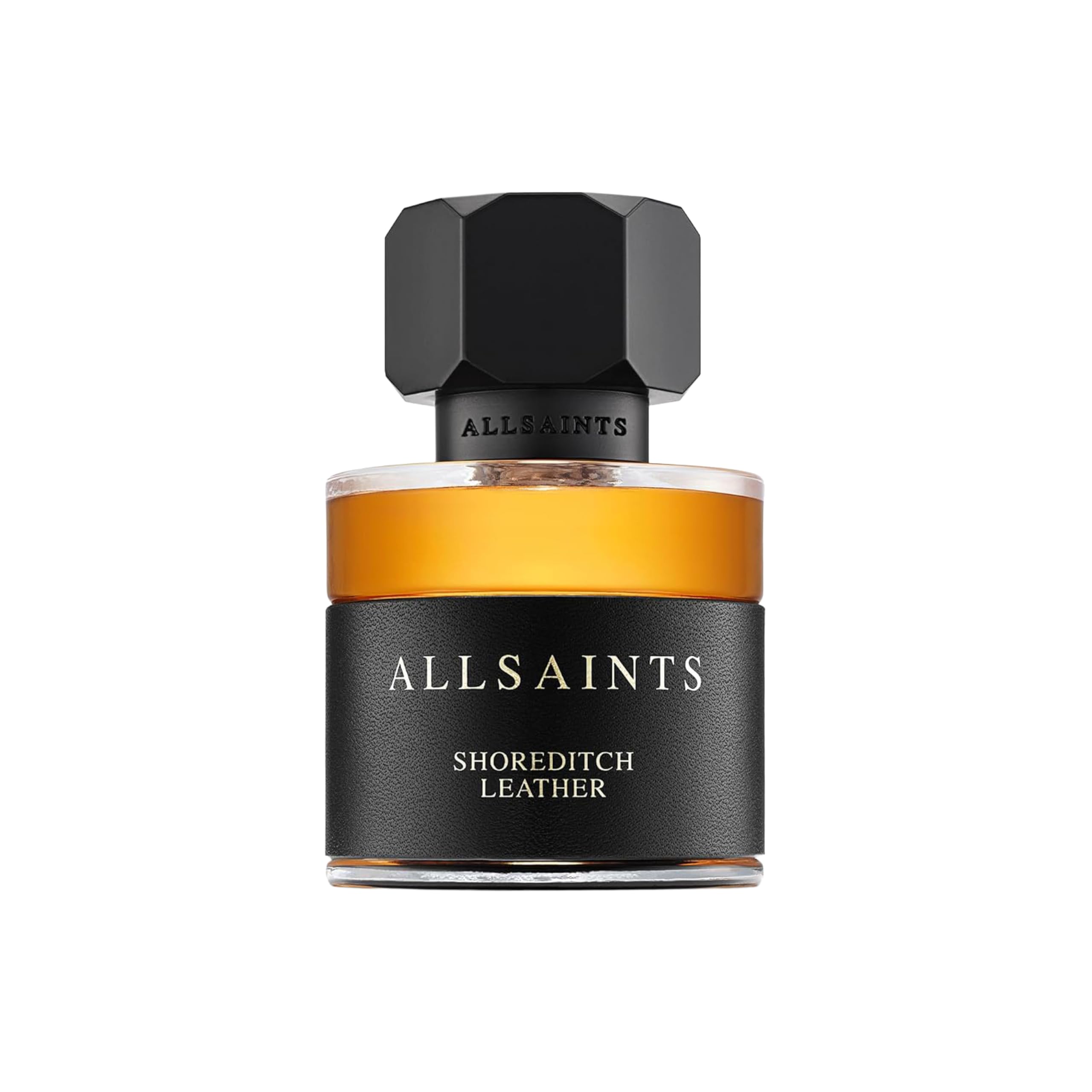 AllSaints Shoreditch Leather EDP bottle, sleek unisex scent for evenings.