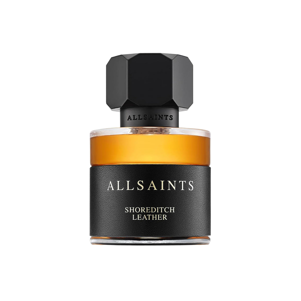 AllSaints Shoreditch Leather EDP bottle, sleek unisex scent for evenings.