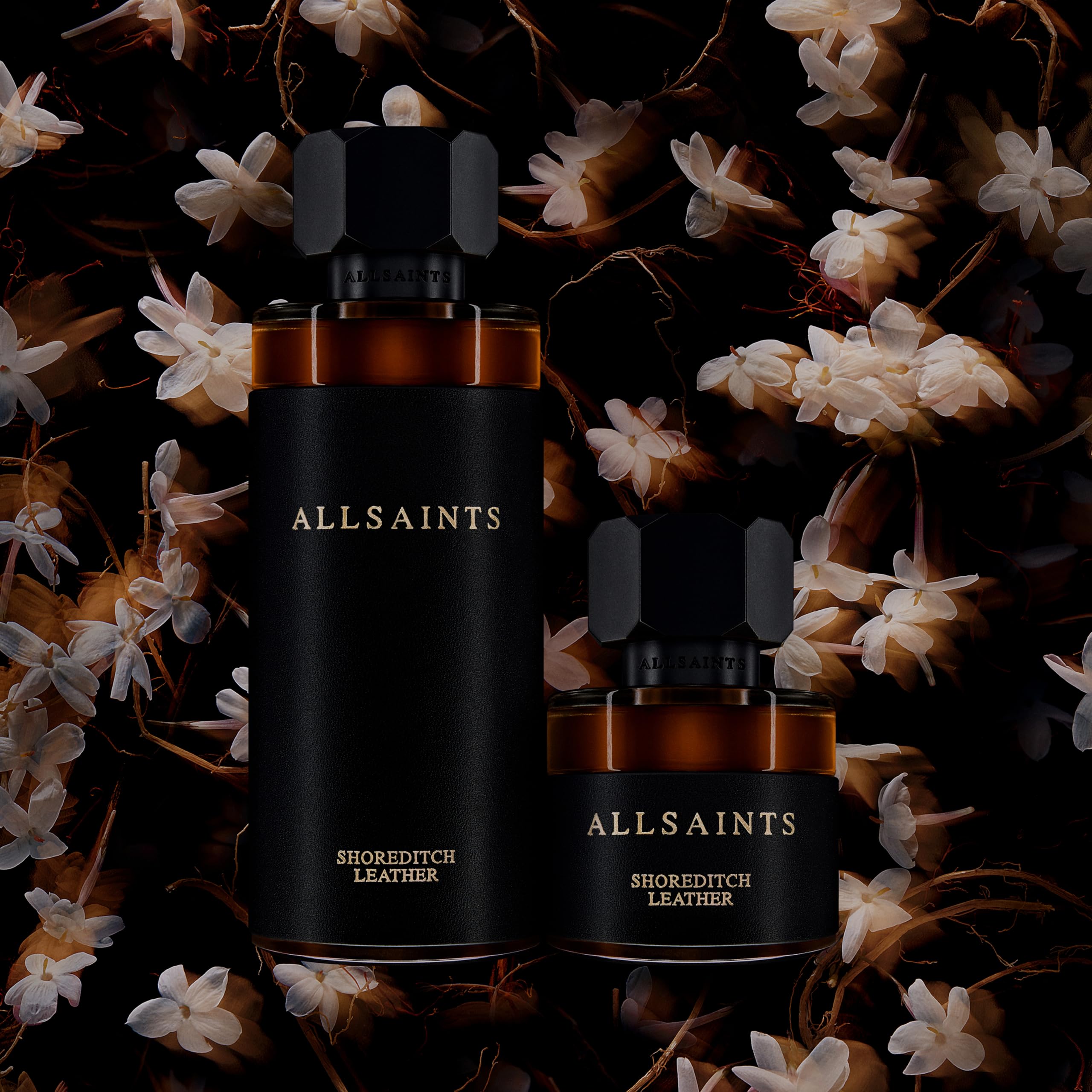 AllSaints Shoreditch Leather EDP wood notes visual evokes refined sophistication