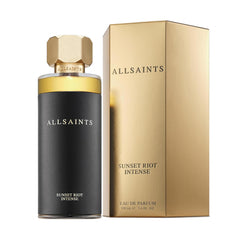 AllSaints Sunset Riot Intense bottle cap closeup highlights premium design for elegant nights.