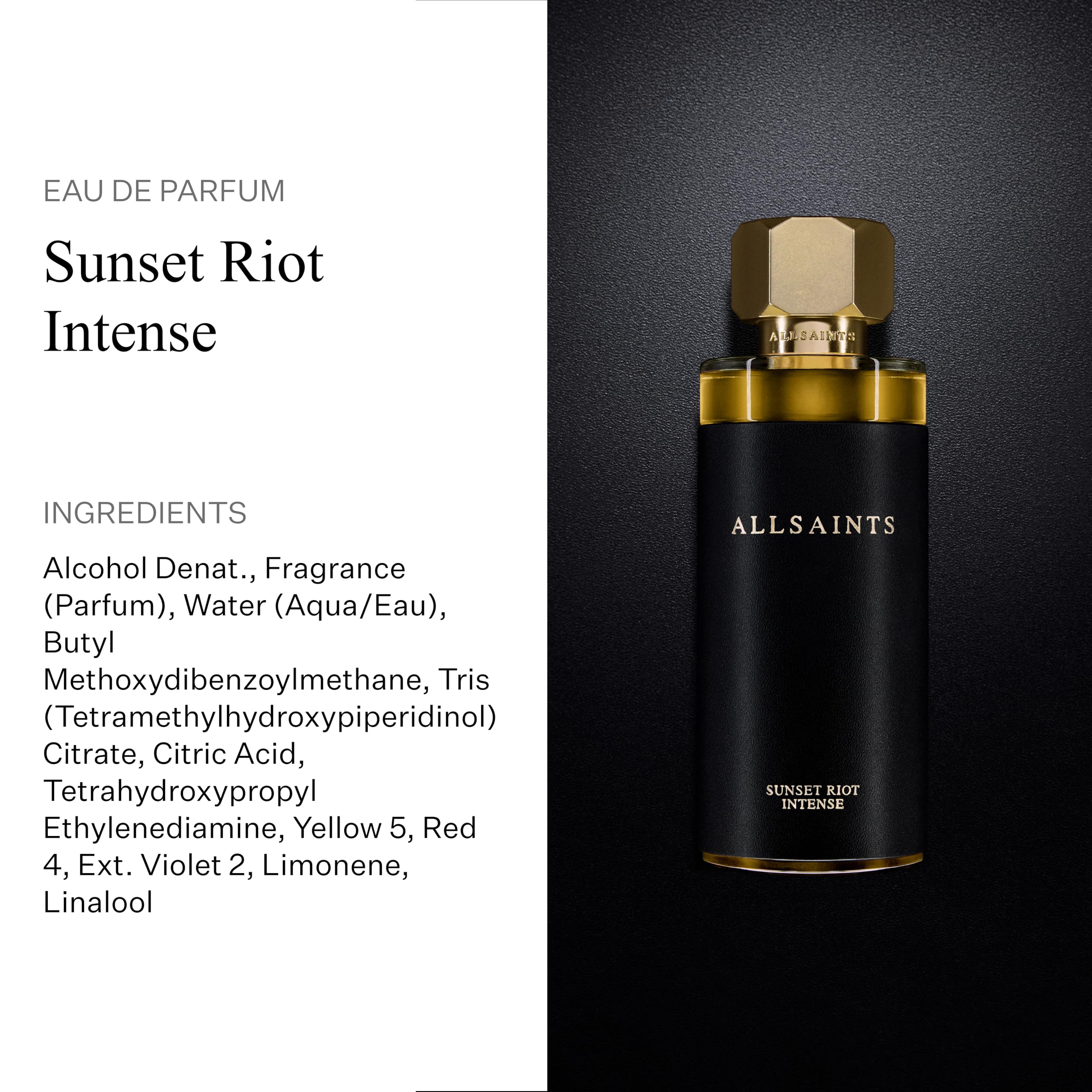AllSaints Sunset Riot Intense packaging box signals gift-ready luxury.