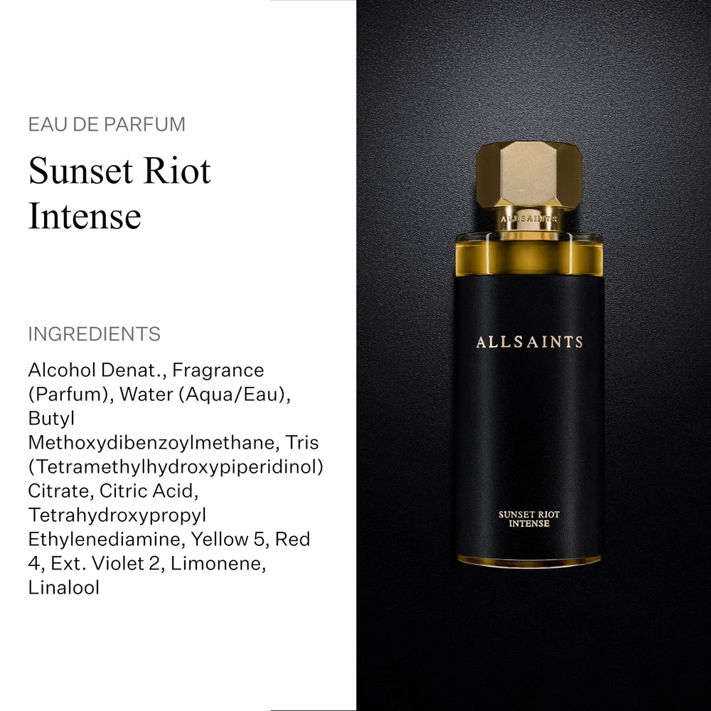 AllSaints Sunset Riot Intense packaging box signals gift-ready luxury.