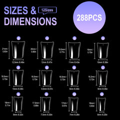 Allstarry duck nail tips 288 pieces in 12 sizes for precise fitting.