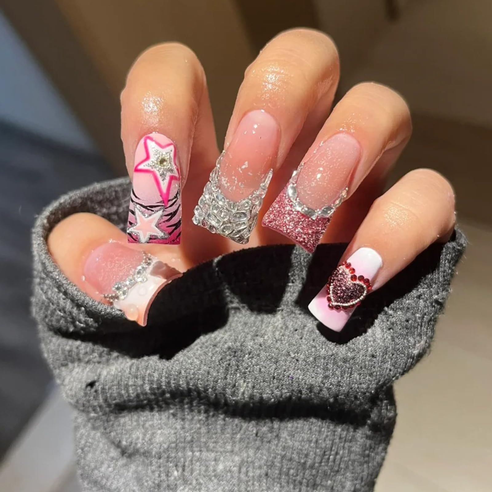 Allstarry duck nail tips high gloss finish for a crystal-like effect.