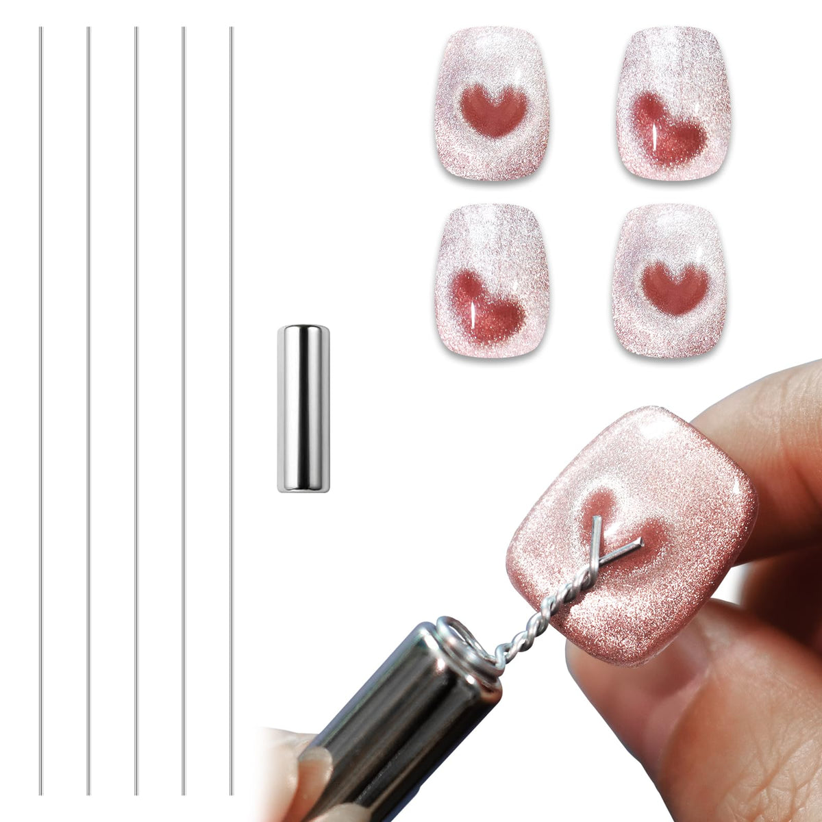 Allstarry heart magnet for nails with five wires enables customizable heart designs at home.