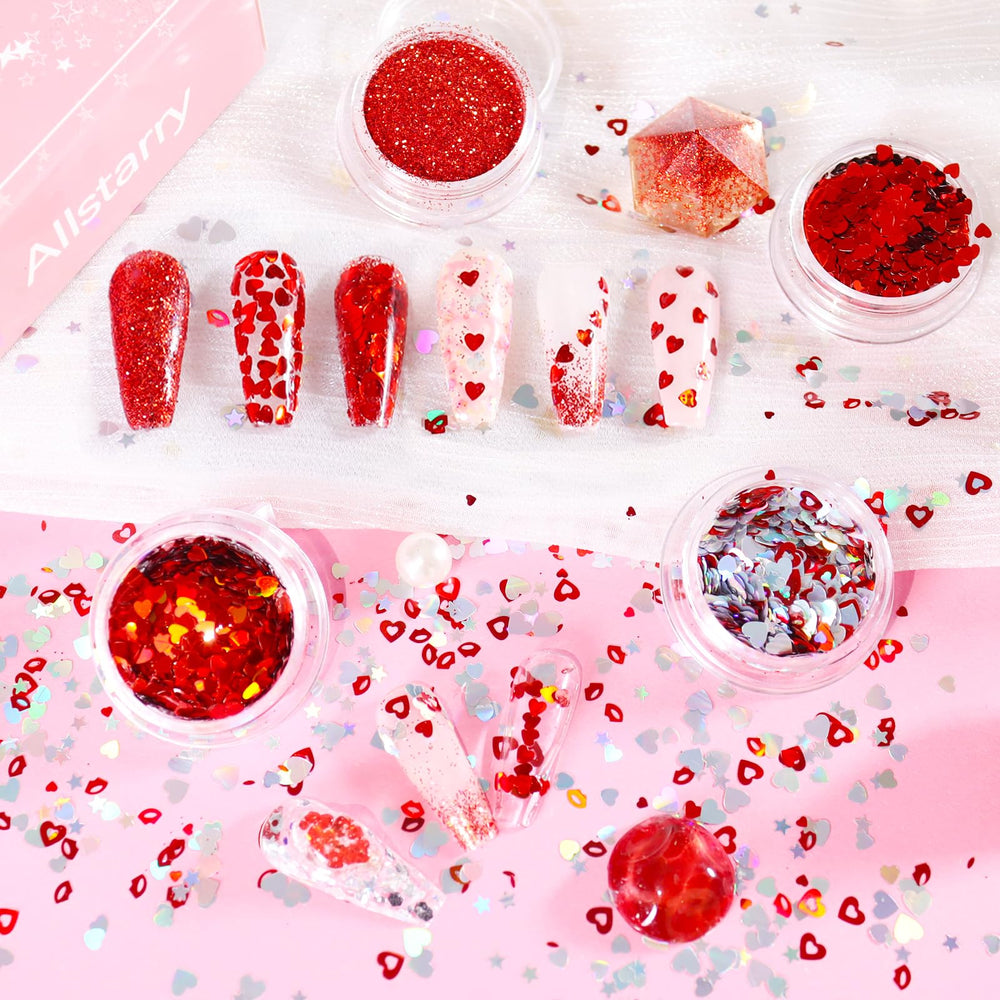 Allstarry holographic heart glitter suitable for dip, gel nails and crafts.
