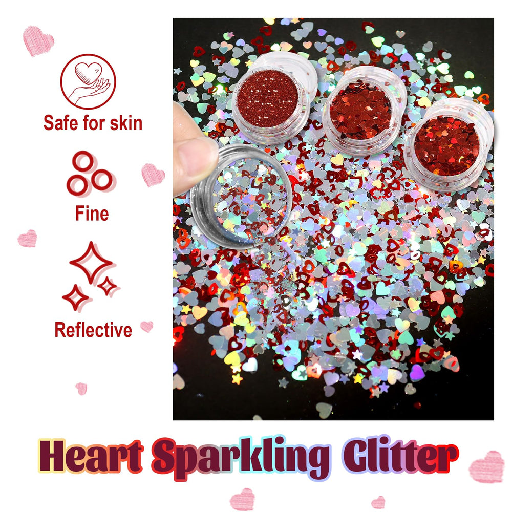 Allstarry red holographic heart decals for Valentine nails with vivid sparkle.