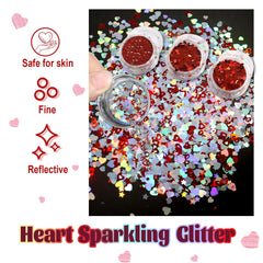 Allstarry red holographic heart decals for Valentine nails with vivid sparkle.