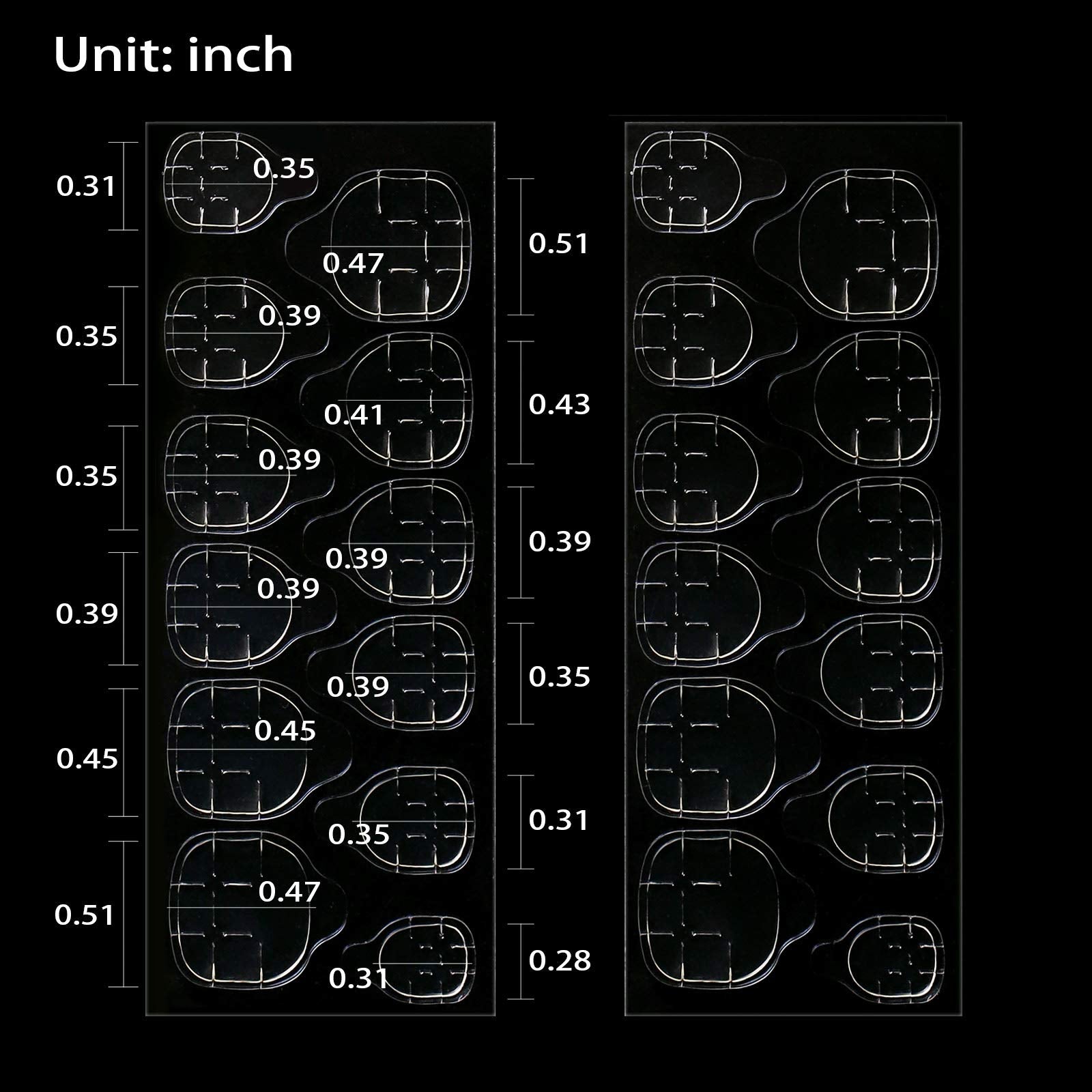 Allstarry sheet of sizes displayed helps choose the right fit for every nail.