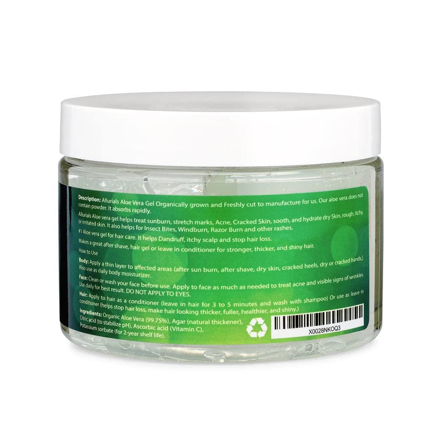 Allurials Aloe Gel close-up reveals pure plant-based ingredients.