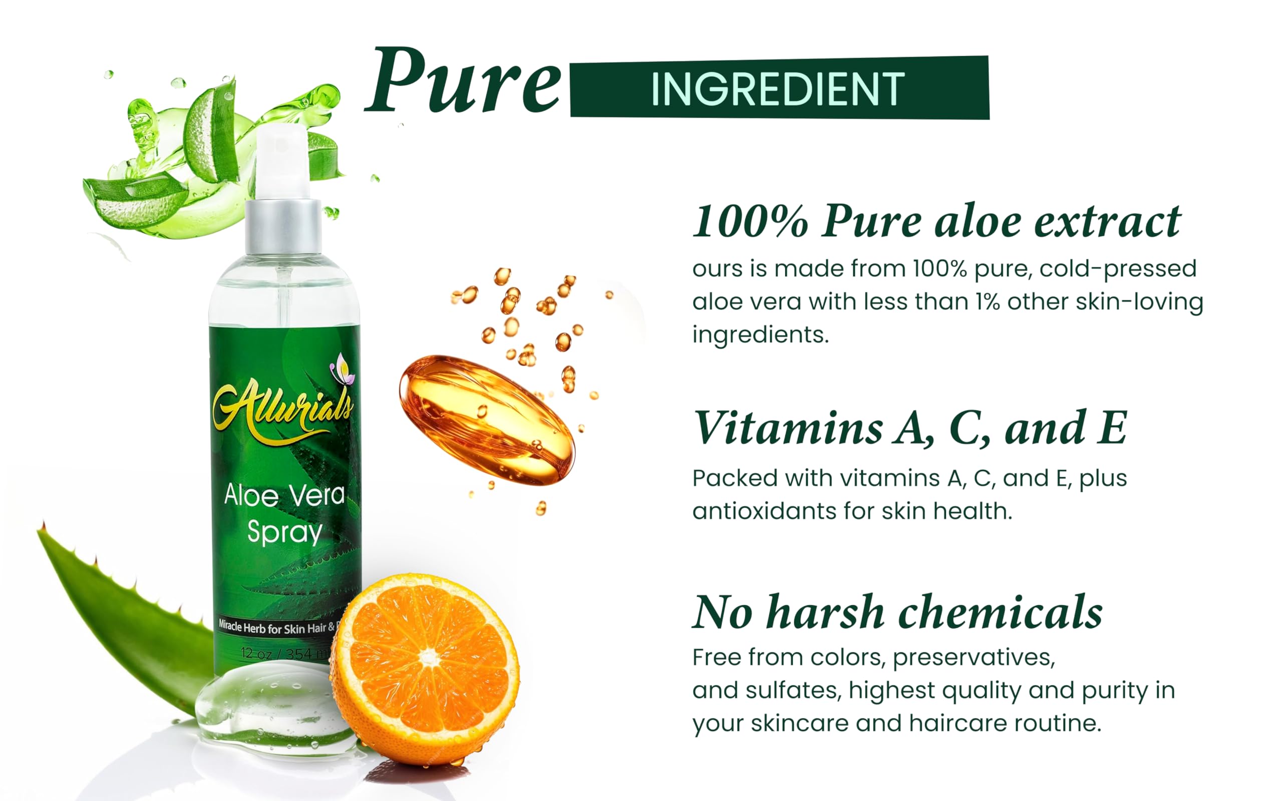 Allurials Aloe Vera Spray applied to skin for soothing hydration and refreshed feel.