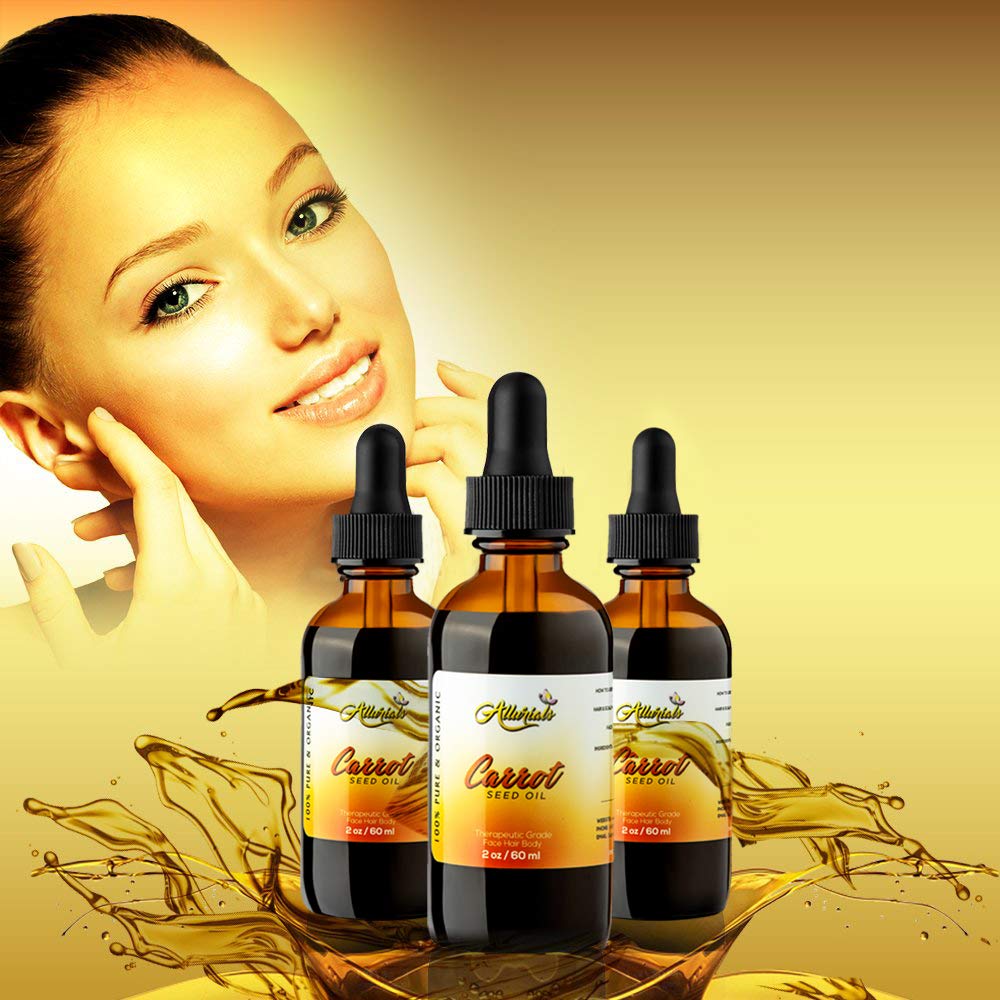 Allurials carrot seed oil vial collection showcases vegan, unrefined oil.