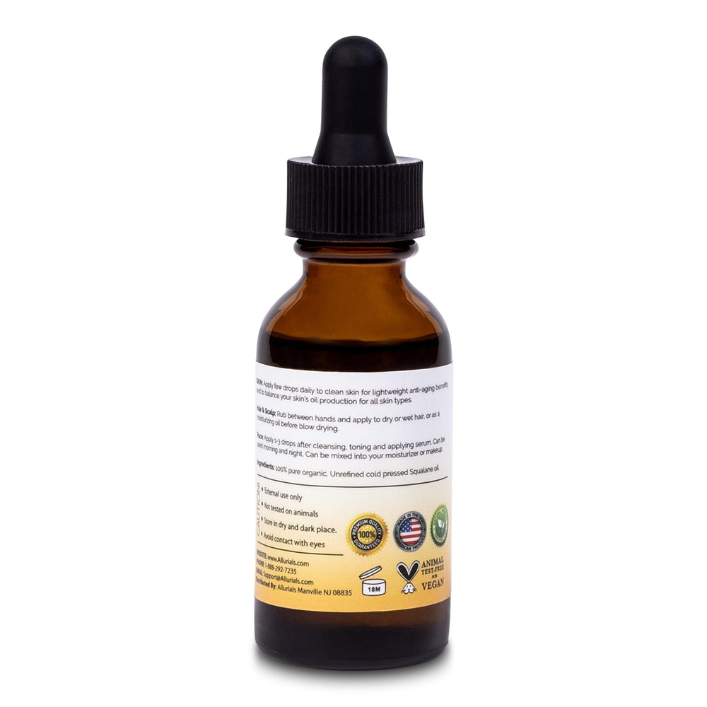 Allurials Squalane Oil supports a quick skin ritual for supple skin