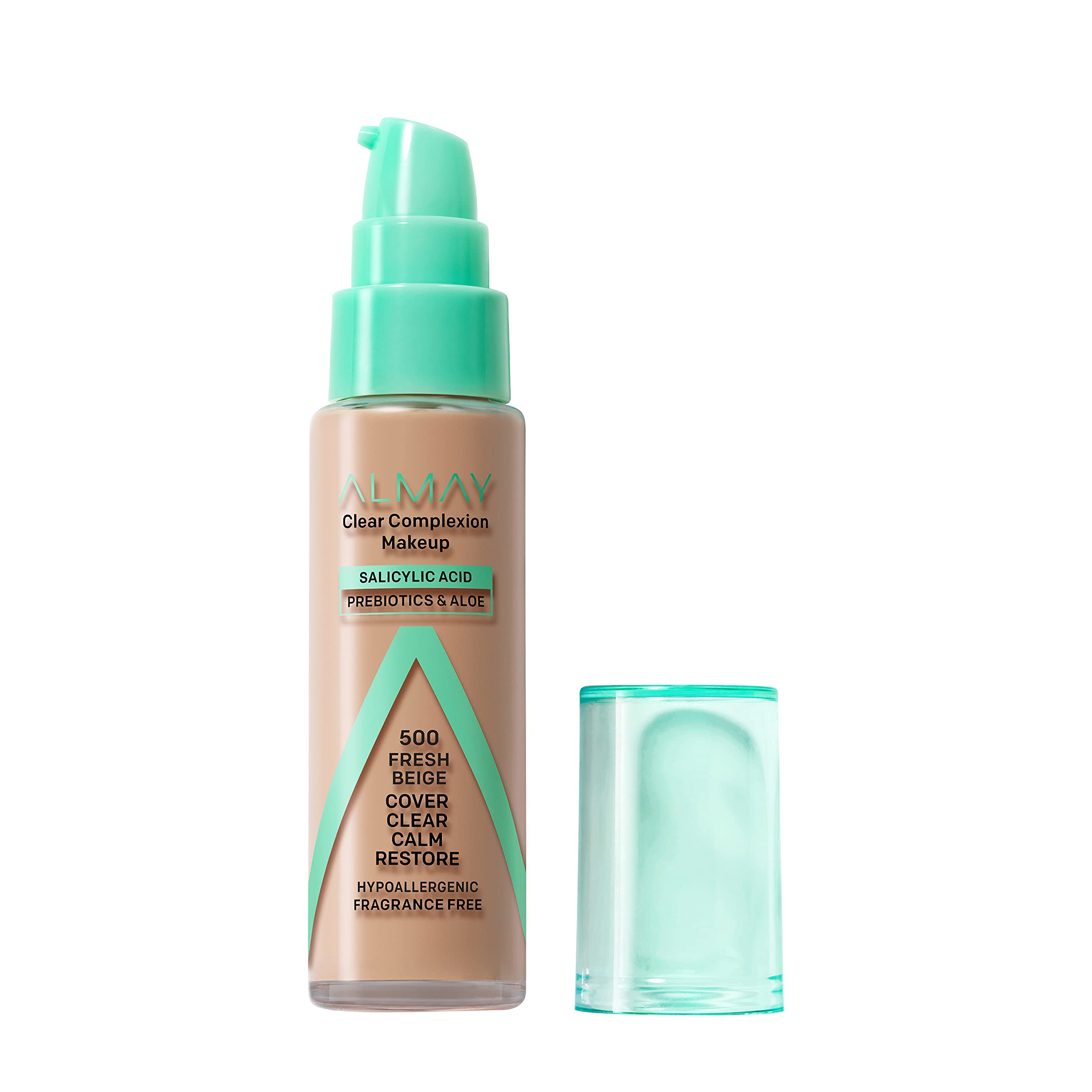 Almay Clear Complexion foundation bottle with pump for easy application and soft matte finish