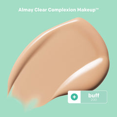 Almay Clear Complexion Foundation shade swatch 200 Buff showing medium coverage.