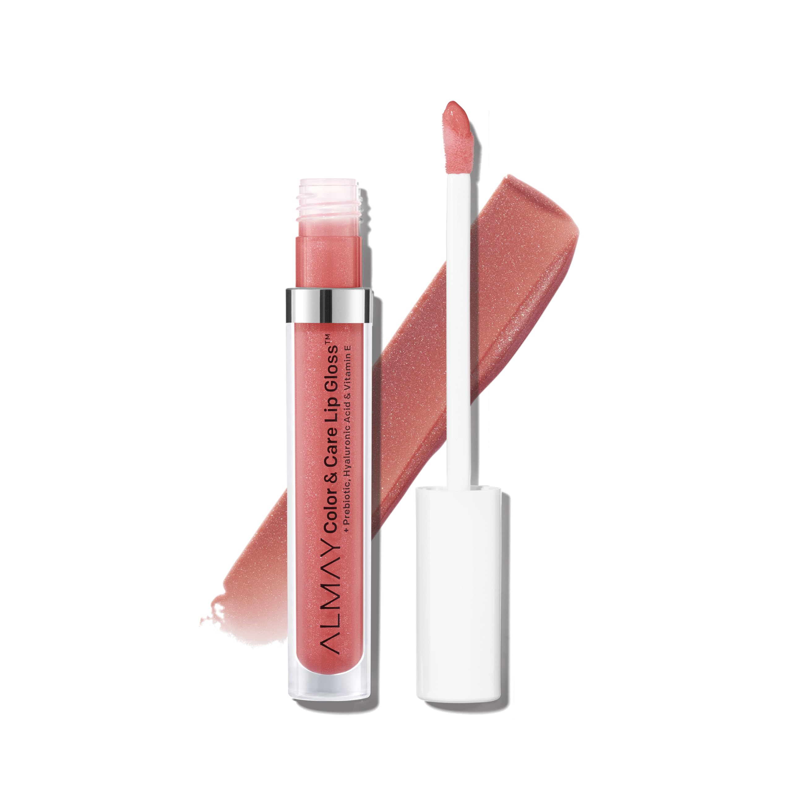 Almay Color & Care Lip Gloss Rose Glow bottle close-up showing hydrating shine