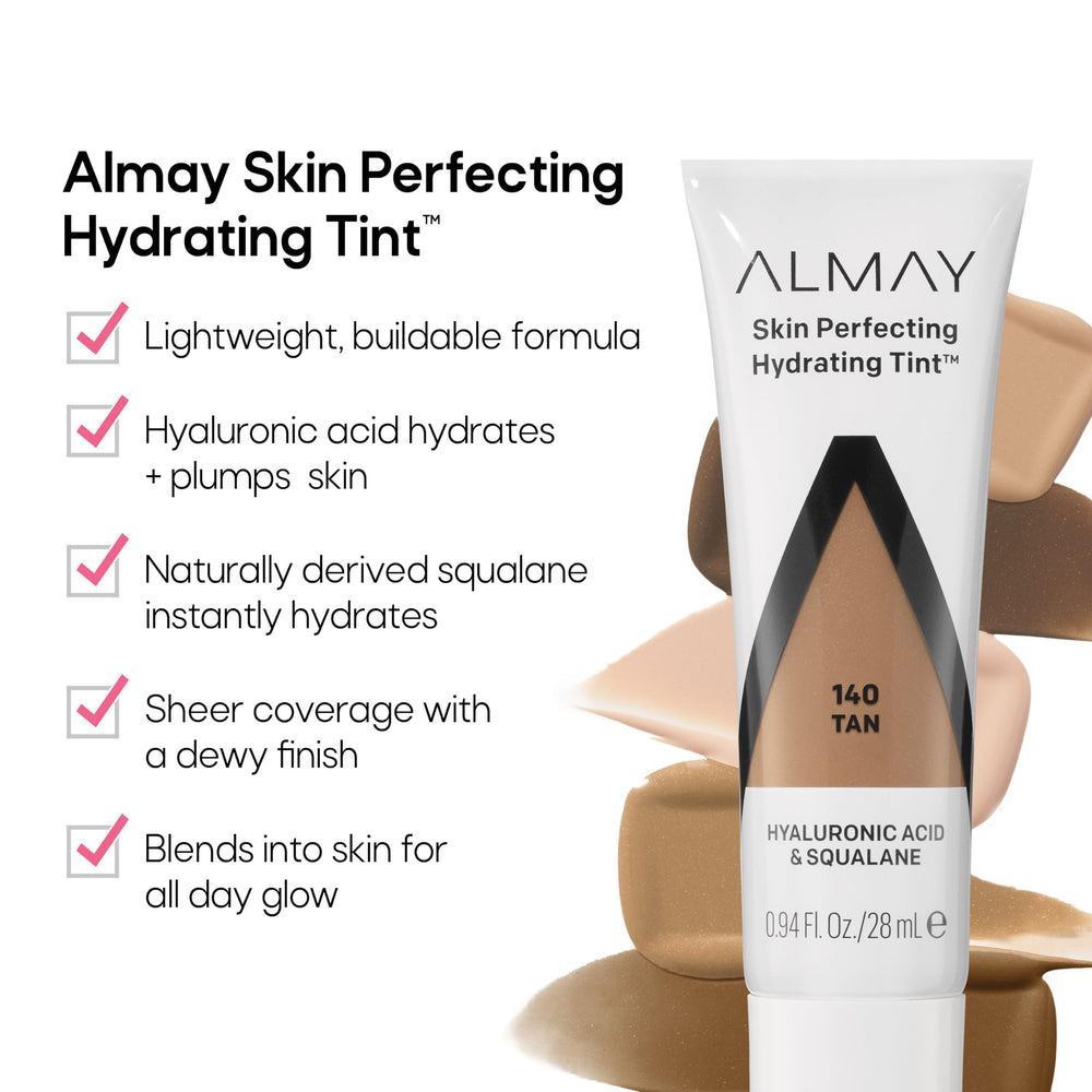 Almay Hydrating Liquid Foundation Tint color swatches showing shade 130 Sand
