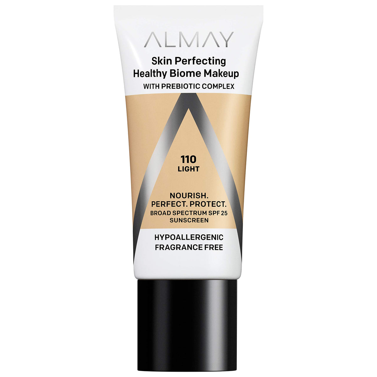 Almay Skin Perfecting Healthy Biome foundation tube closeup with lightweight hydration