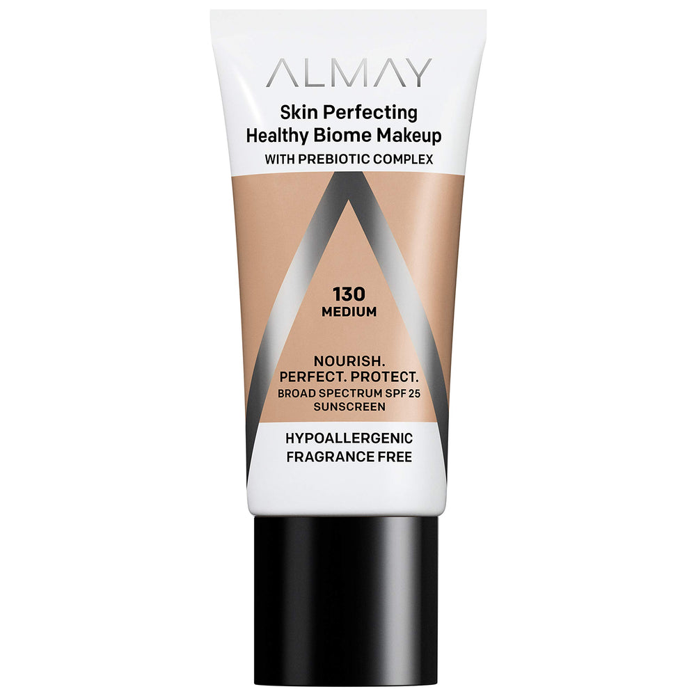 Almay Skin Perfecting Healthy Biome Foundation tube demonstrates lightweight, buildable coverage.