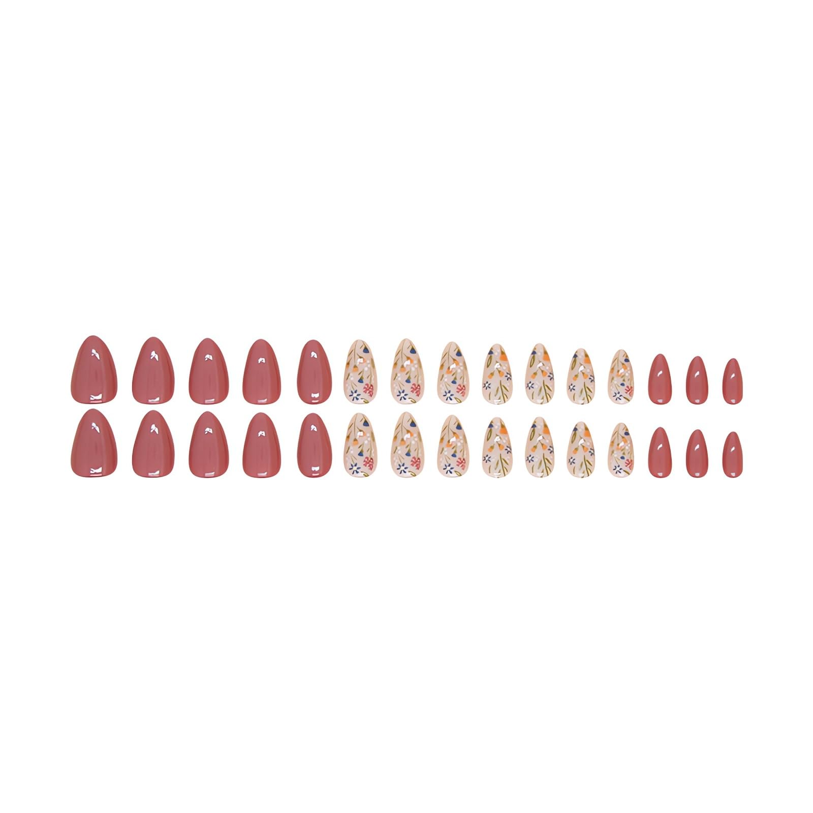 Almond Brown Flower Nails Press Ons quick at-home manicure in minutes