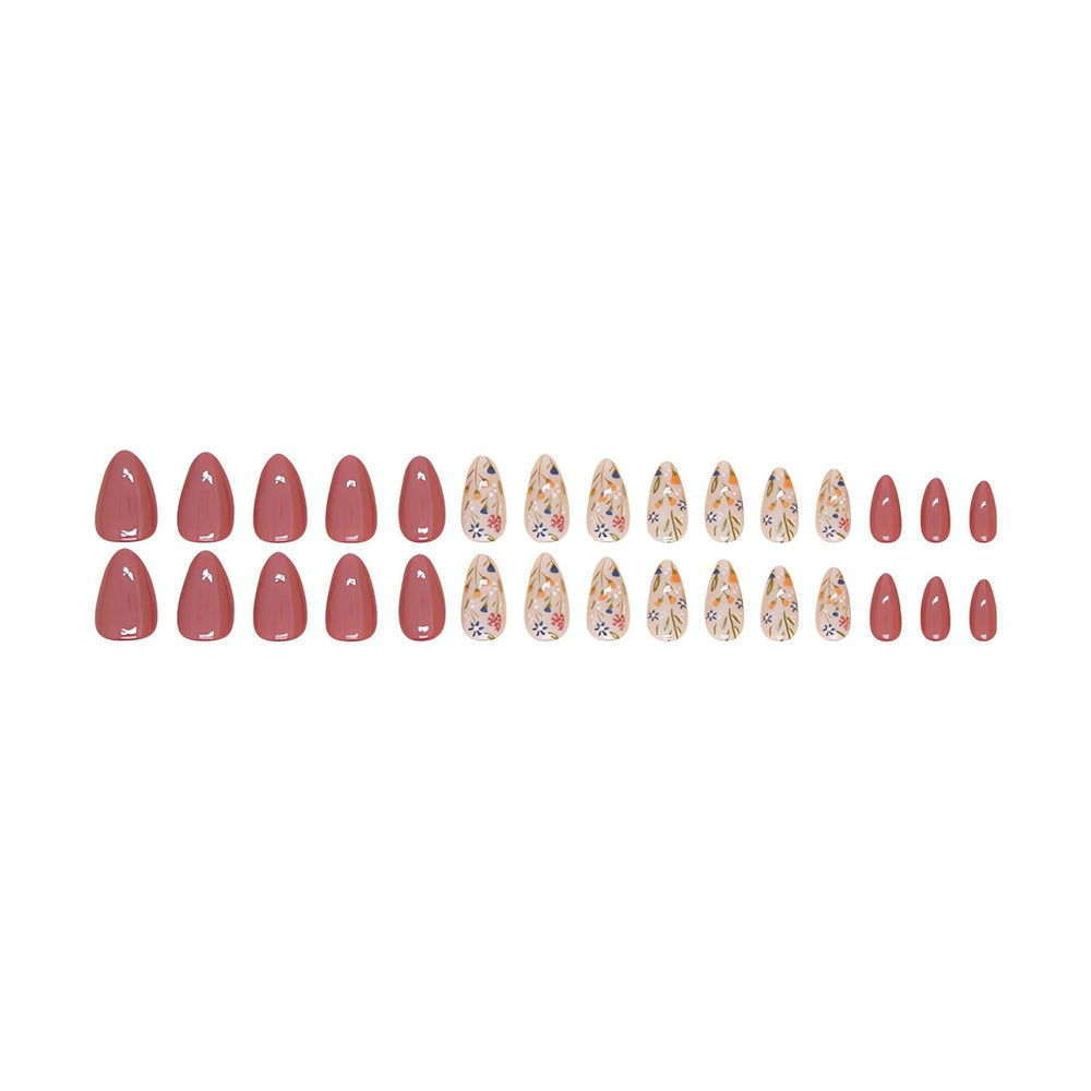 Almond Brown Flower Nails Press Ons quick at-home manicure in minutes