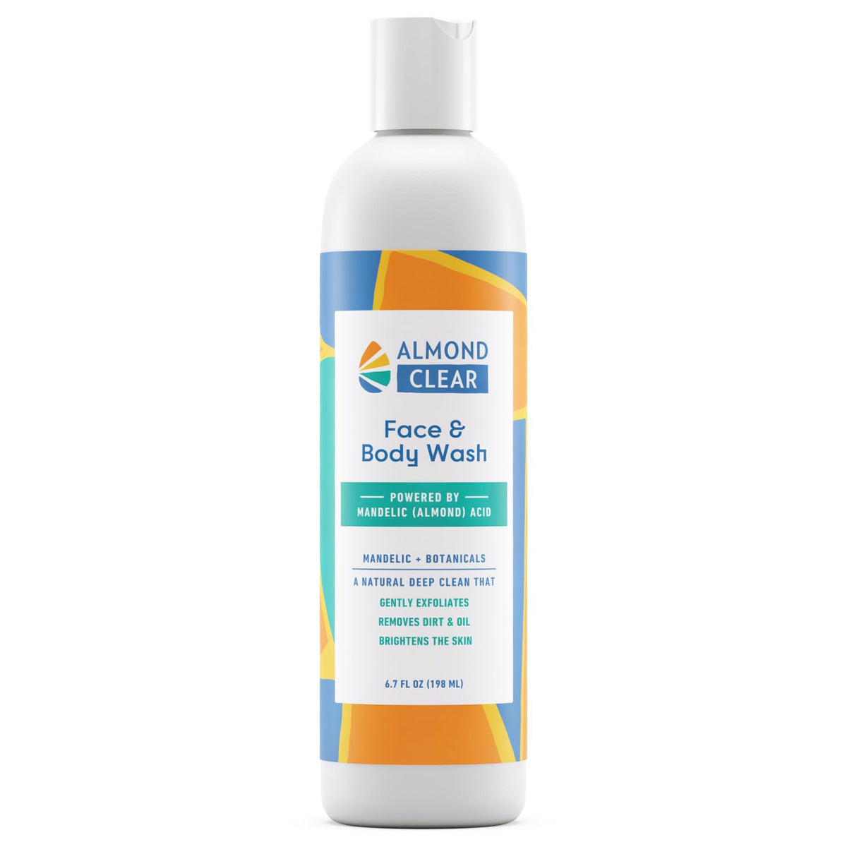 Almond Clear Face & Body Wash bottle pouring for gentle acne-prone skin