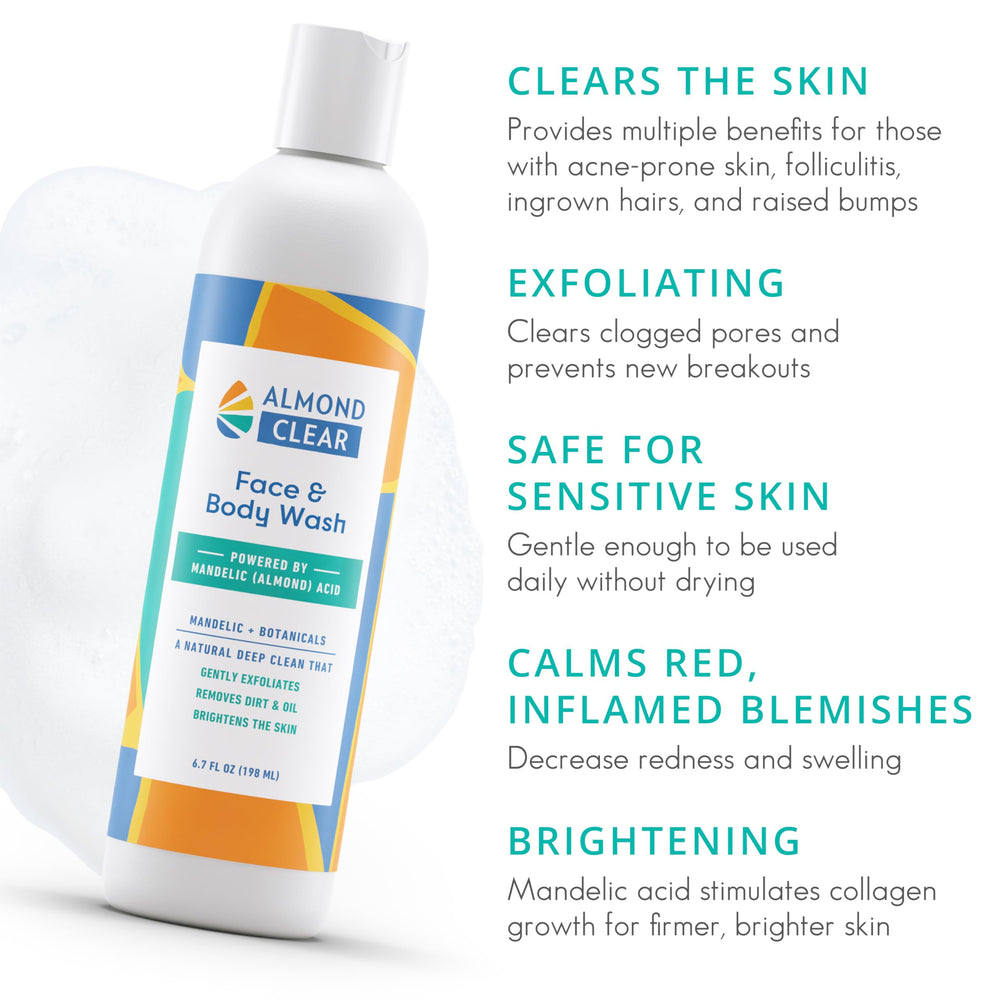 Almond Clear face & body wash foaming lather for thorough cleansing