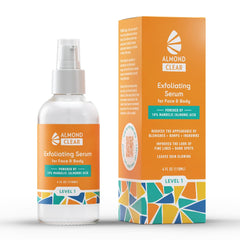 Almond Clear Level 1 Serum bottle designed for daily facial care with mandelic acid.