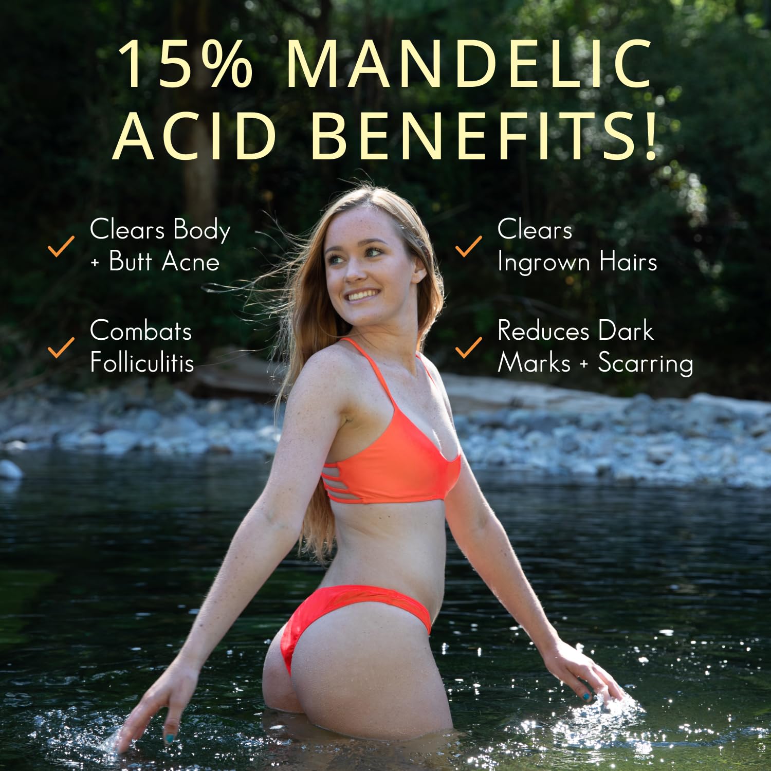 Almond Clear serum applied on back demonstrates real-life use for body acne.