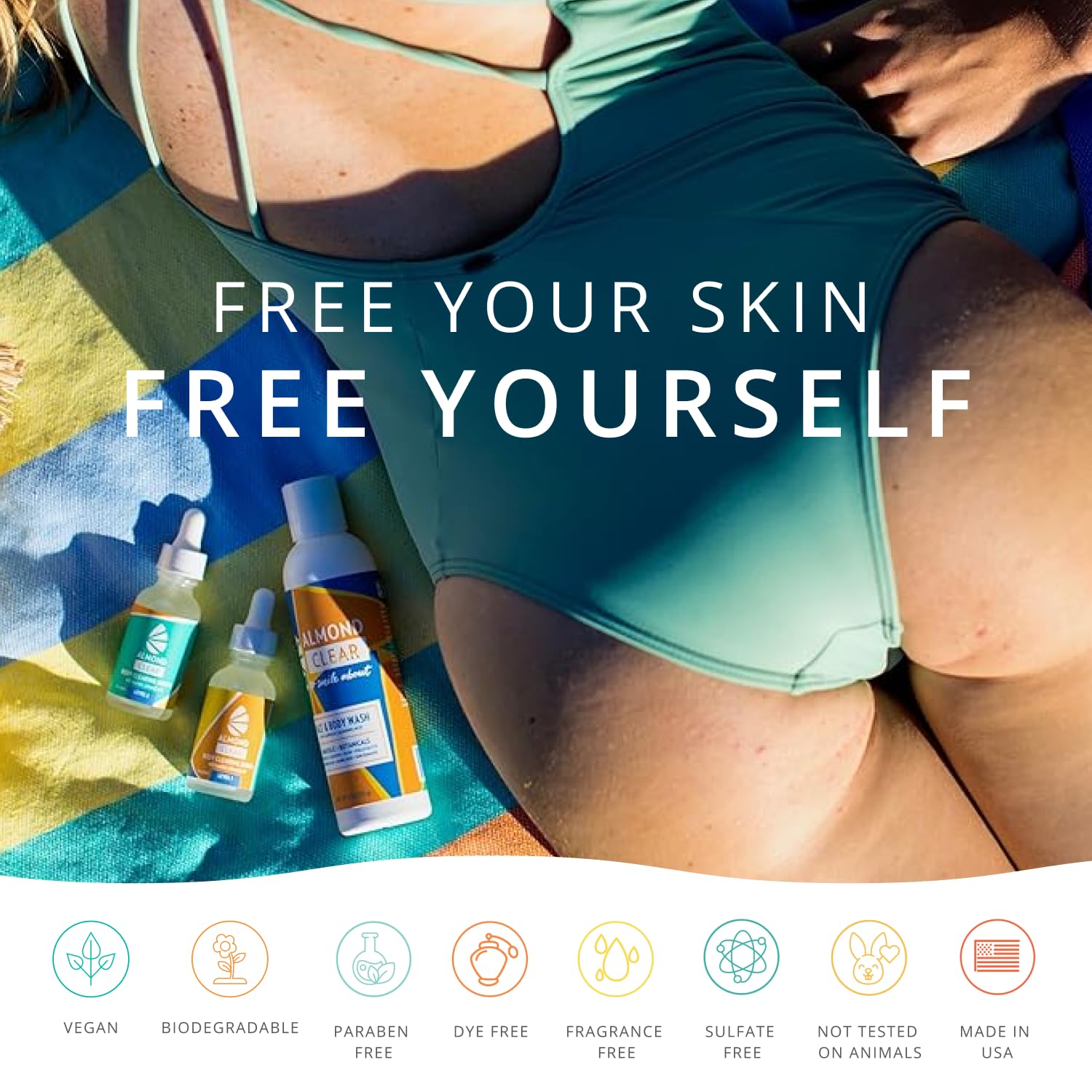 Almond Clear skin after use closeup hints at improved clarity.