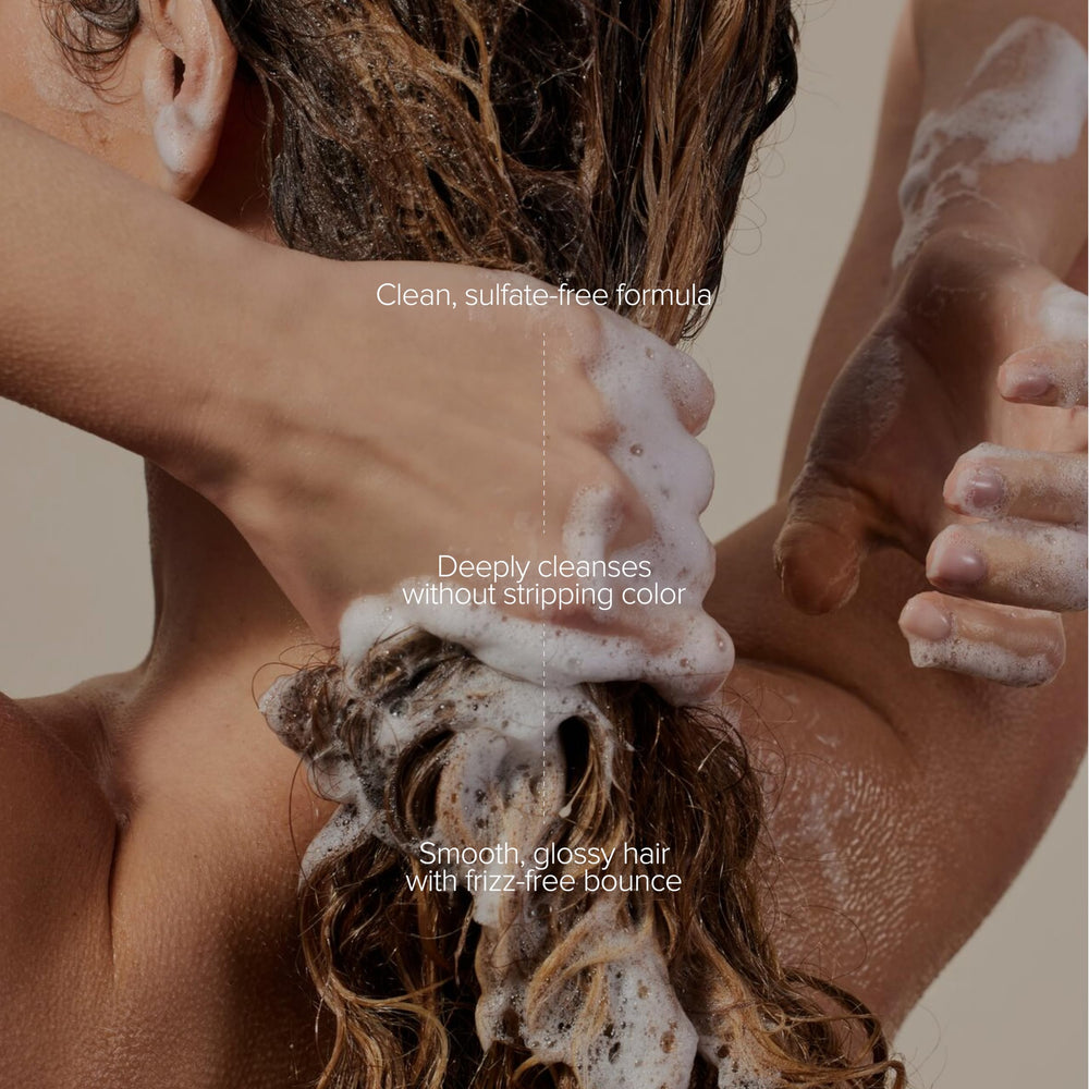 Label on Alo Shine Shampoo highlights botanical oils for shine and health.