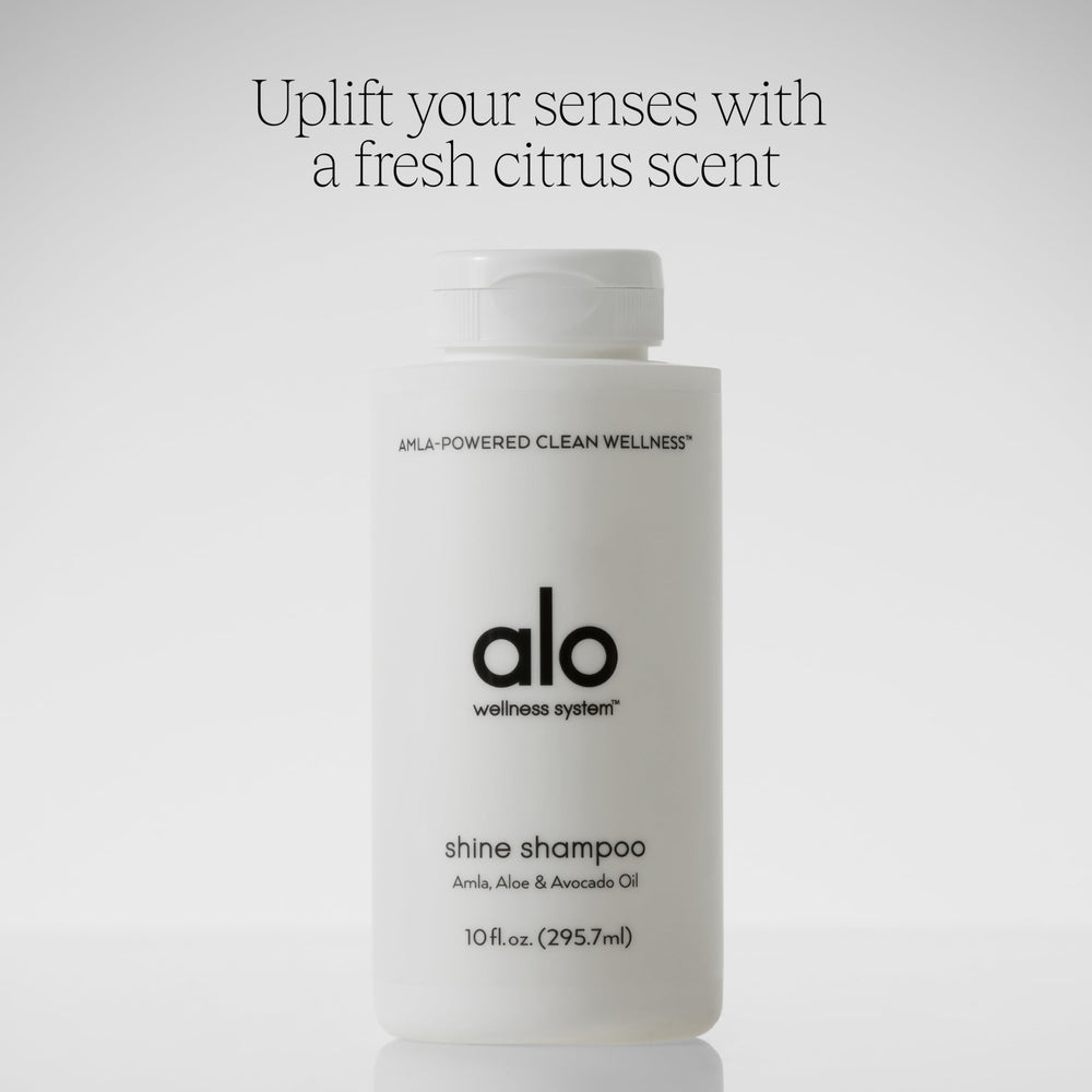 Grapefruit scent indicated on Alo Shine Shampoo packaging for a refreshing cleanse.