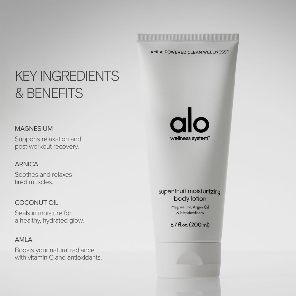 ALO Superfruit lotion texture close-up highlighting smooth absorption