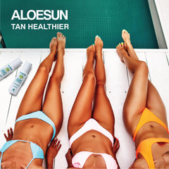 ALOESUN tanning oil spray being applied for a natural glow